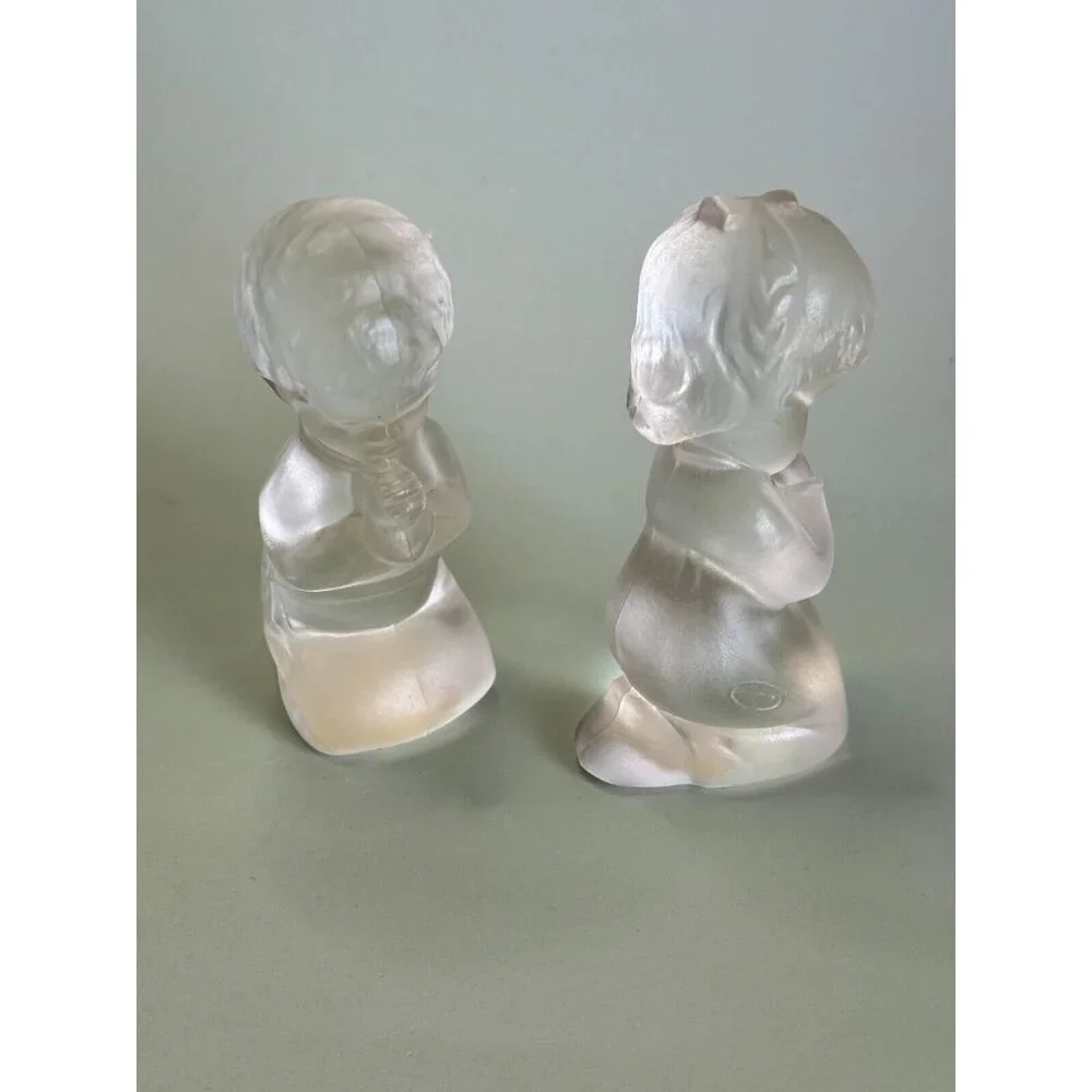 Vintage Fenton Praying Girl and Boy Crystal Glass Figurines 4" - Picture 2 of 11